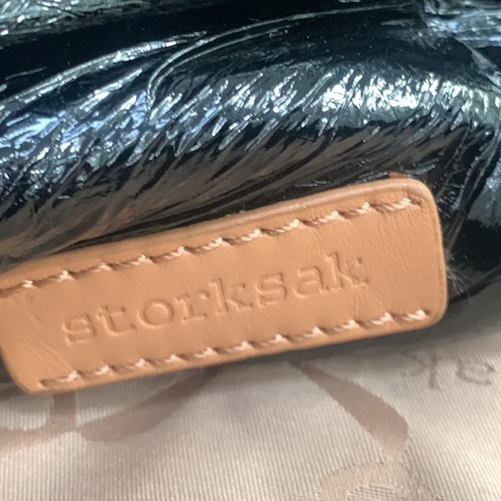 $250 Storksak London Kate Diaper Bag Black Patent Leather w/ Pad